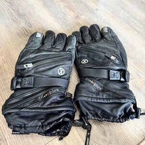 Swany Tri-plex Black Leather Gloves Zippered Heat Pocket Winter Sports Mens